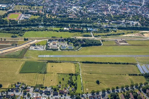 Aerial photo, construction site, Lippe floodplain, Datteln-Hamm Canal, EDLH airfield, Hamm, Ruhr