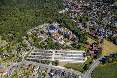 Aerial photo, Barbara-Klinik, new car parks, helipad, Heessen, Hamm, Ruhr area, North