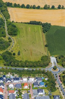 Aerial view, new development area Heimshof-Ost, Hamm, dog meadow, Ruhr area, North