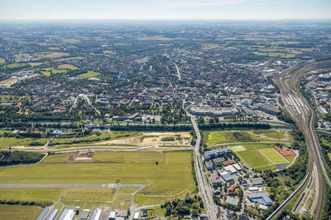 Aerial view, construction site Erlebensraum Lippeaue, Datteln-Hamm-Canal, Hammer Technologie- und