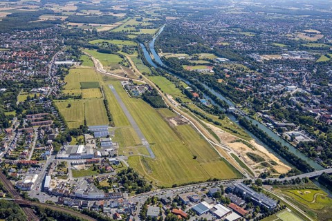 Aerial view, construction site Erlebensraum Lippeaue, Datteln-Hamm-Canal, Hammer Technologie- und