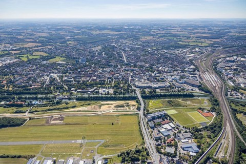 Aerial view, construction site Erlebensraum Lippeaue, Datteln-Hamm-Canal, Hammer Technologie- und