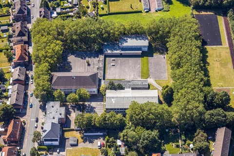 Aerial photo, secondary school Martin-Luther-Schule, environment Bockelweg, Hamm, Ruhr area, North