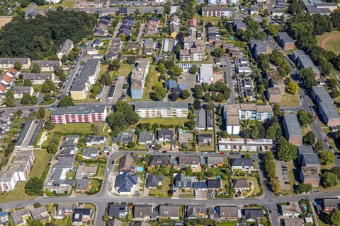Aerial view, settlement Dasbeck, Heessen, Hamm, Ruhr area, North Rhine-Westphalia, Germany, DE,