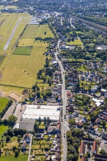 Aerial view, overview Heessener Straße direction Hamm-Mitte, airfield EDLH, Hamm, Ruhr area, North