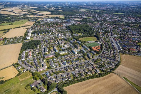 Aerial view, settlement Dasbeck, Heessen, Hamm, Ruhr area, North Rhine-Westphalia, Germany, DE,