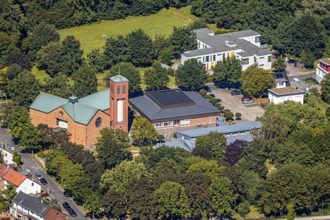 Aerial photo, Catholic parish Papst Johannes St. Marien Pfarrheim, Heessen, Hamm, Ruhr area, North