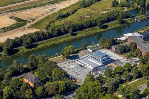 Aerial view, construction site water sports centre, Hamm, Ruhr area, North Rhine-Westphalia,