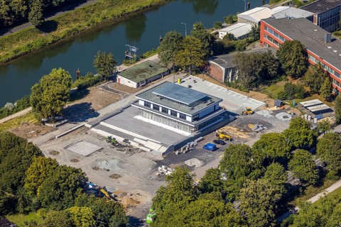 Aerial view, construction site water sports centre, Hamm, Ruhr area, North Rhine-Westphalia,