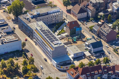 Aerial view, construction site, new building, Pressehaus Westfälischer Anzeiger, Radio Lippewelle,