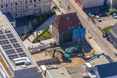 Aerial view, construction site, new building, Pressehaus Westfälischer Anzeiger, Radio Lippewelle,