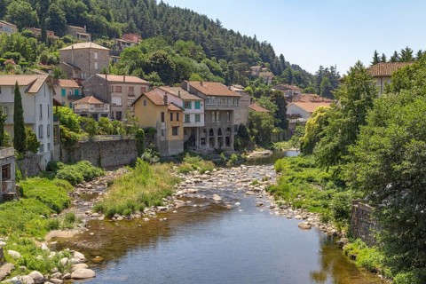 Scenery around Vals-les-Bains, a commune in the Ardeche department located at the Volane river in