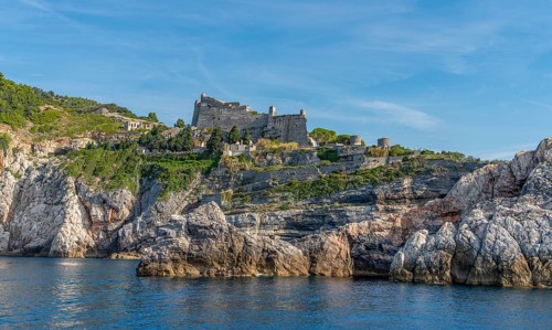 Doria Castle at Porto Venere, a town at a coastal area in the province of La Spezia in Liguria,