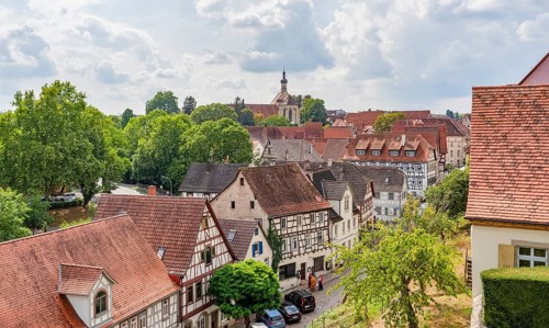 High angle scenery in Bad Wimpfen, a historic spa town in the district of Heilbronn in the