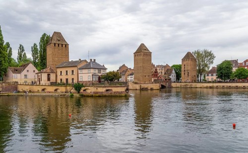 Waterside scenery around Ponts Couverts in Strasbourg, a city at the Alsace region in France