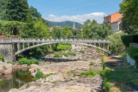 Scenery around Vals-les-Bains, a commune in the Ardeche department located at the Volane river in