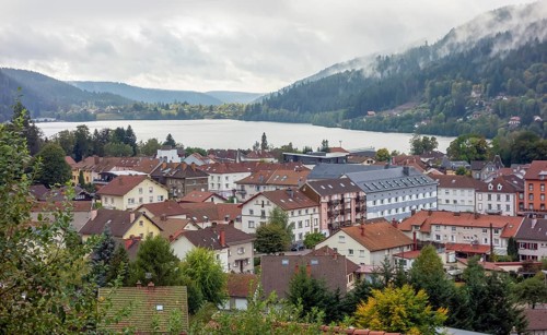 Aerial view of Gerardmer, a commune in the Vosges department in Grand Est in northeastern France