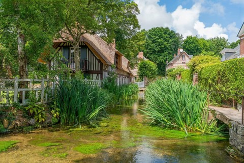 Scenery around river Veules in Veules-les-Roses, a commune in the Seine-Maritime department in the