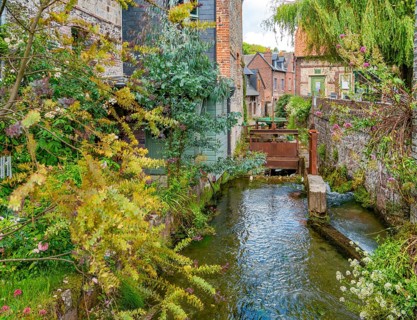 Scenery around river Veules in Veules-les-Roses, a commune in the Seine-Maritime department in the