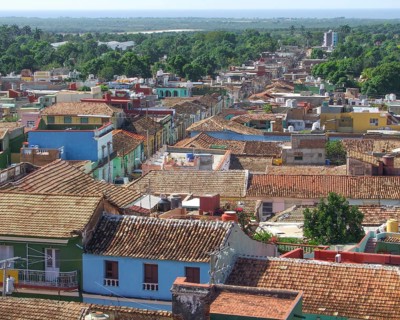 City view of Trinidad, a town in Cuba in sunny ambiance