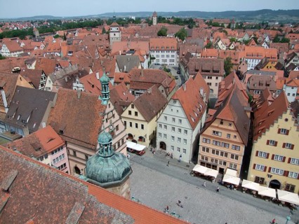 Aerial view of Rothenburg ob der Tauber, a town in Middle Franconia in Bavaria Germany