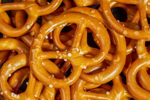 Full frame macro shot of some lye pretzels