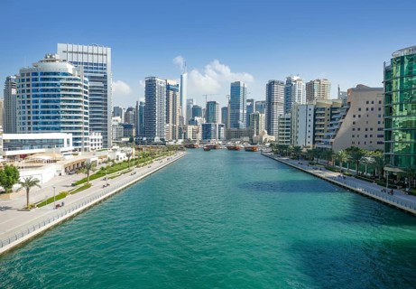 City view around Dubai Creek Marina in Dubai, the most populous city in the United Arab Emirates