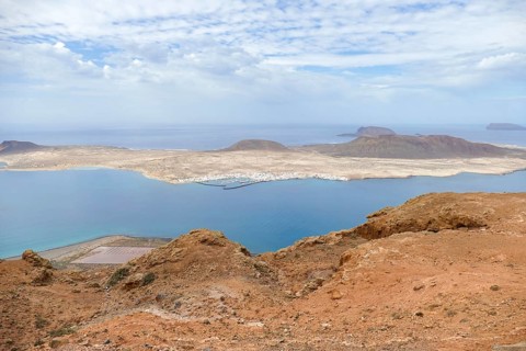 Aerial view of Graciosa Island in the Canary Islands of Spain