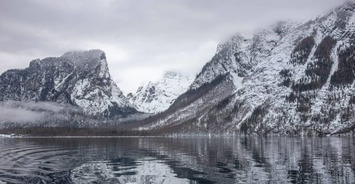 Scenery around a lake named Koenigssee located in the Berchtesgadener Land in Bavaria Germany at