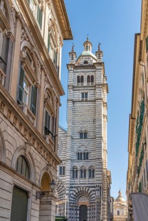 Steeple of the cathedral in Genoa, the capital of the italian region of Liguria