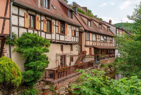Waterside impression of Kaysersberg, a historical town and former commune in Alsace in northeastern