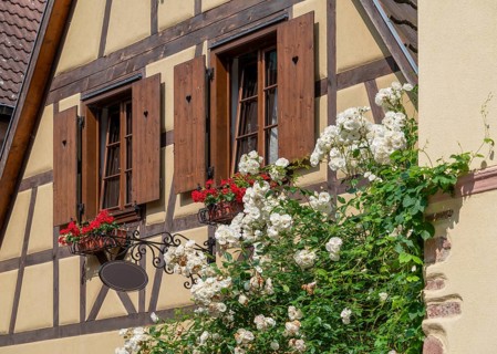 Architectural detail seen in Kaysersberg, a historical town and former commune in Alsace in