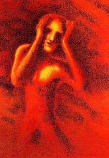 Picture painted by me showing a worrying man in red ambiance