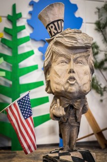DEU Germany Germany Berlin The bust of US President Donald Trump, made by a chainsaw artist, at the