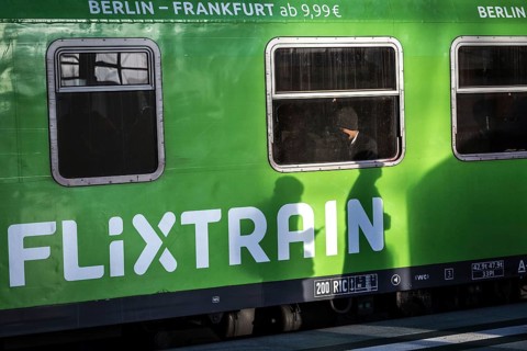 DEU Germany Germany Berlin Shadows on a Flixtrain during the EVG strike at the main station on