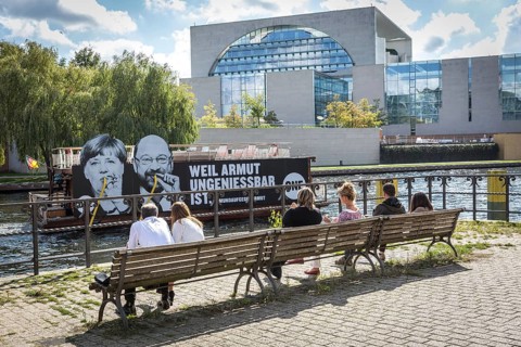 DEU Germany Germany Berlin Action by ONE on the Spree for the Bundestag elections. Protest against