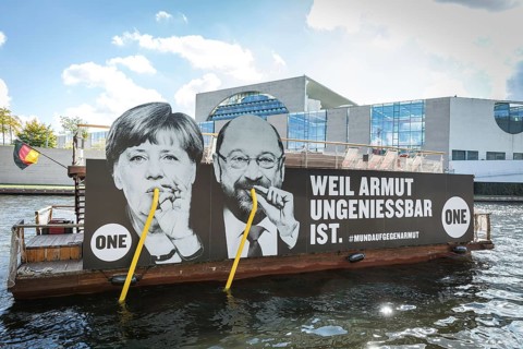 DEU Germany Germany Berlin Action by ONE on the Spree for the Bundestag elections. Protest against