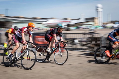 DEU Germany Germany Berlin Cyclists on a course at Tempelhofer Feld during the Velo bike fair