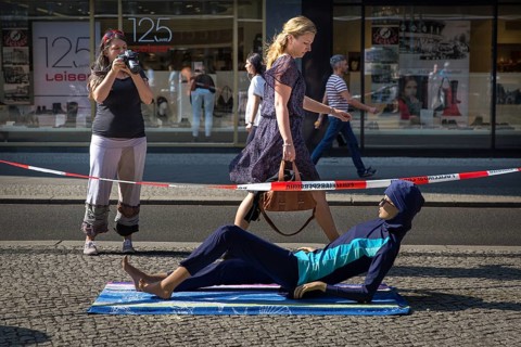 DEU Germany Germany Berlin A doll wearing a burkini lies at the entrance to the Französische Straße