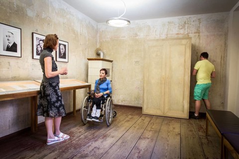 DEU Germany Germany Berlin Disabled tourist in a wheelchair explores Berlin with a city guide. Otto