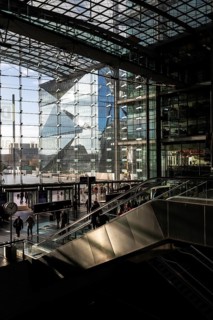 DEU Germany Germany Berlin The new building, the Cube, can be seen through the windows of the main
