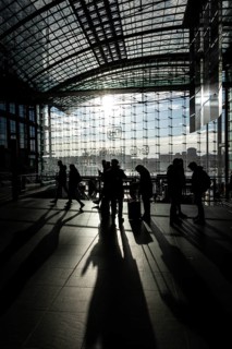 DEU Germany Germany Berlin Travellers cast their shadows in the main station at Washingtonplatz