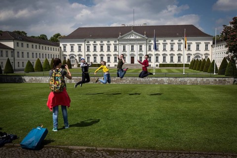 DEU Germany Germany Berlin Tourists pose for a photo in front of Bellevue Palace, the seat of the