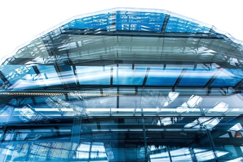 DEU Germany Germany Berlin The dome of the Reichstag is reflected in a window on the viewing level