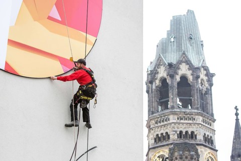 DEU Germany Germany Berlin A worker removes the outdoor advertising for a spring installation in