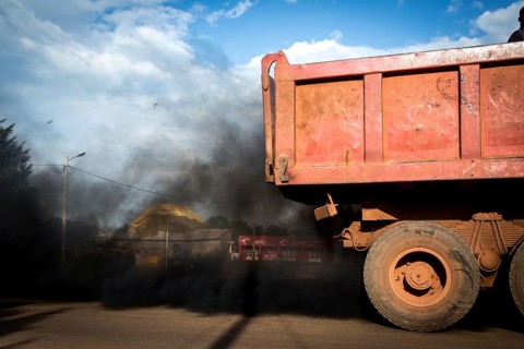 RWA RWANDA Rwanda Kayonza A lorry emits black exhaust fumes from its exhaust system