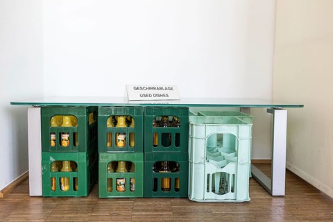 DEU Germany Germany Berlin office with water crates from Deutsche Umwelthilfe during a press