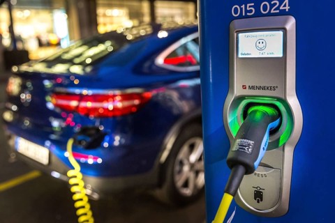 DEU Germany Germany Berlin A Mercedes Benz electric car at a Vattenfall charging station in