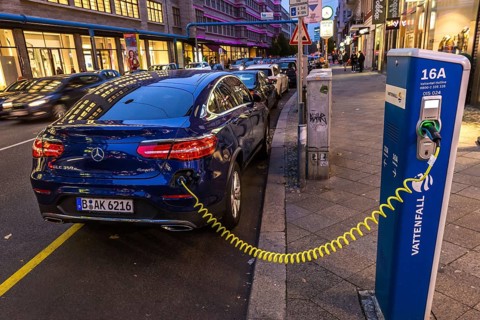 DEU Germany Germany Berlin A Mercedes Benz electric car at a Vattenfall charging station in