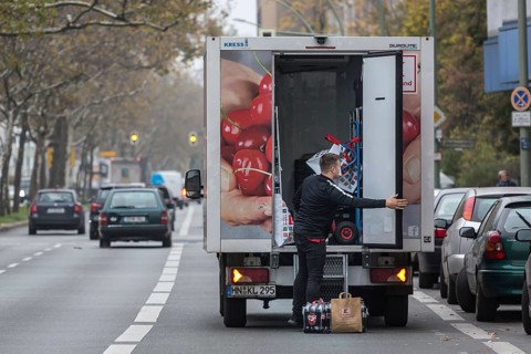 DEU Germany Germany Berlin A food courier from Kaufland on Martin-Luther-Straße